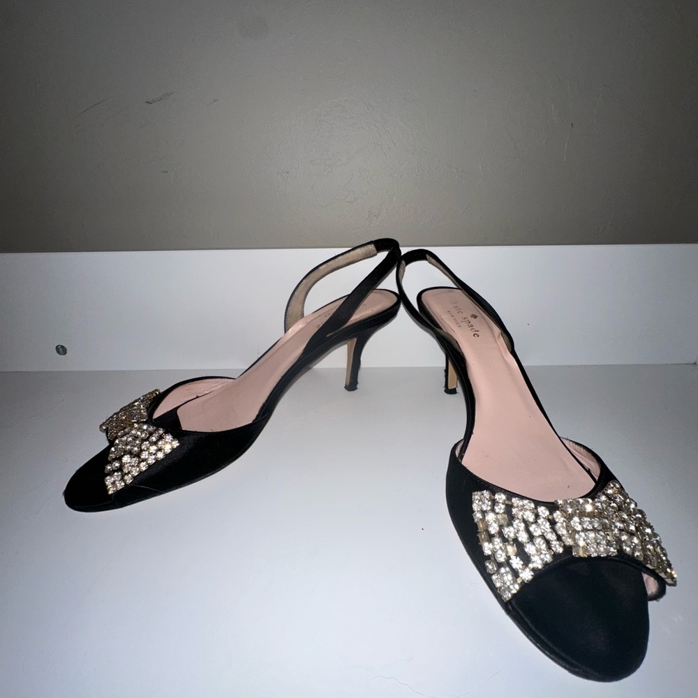 Kate Spade Black Heels with Crystal Bow